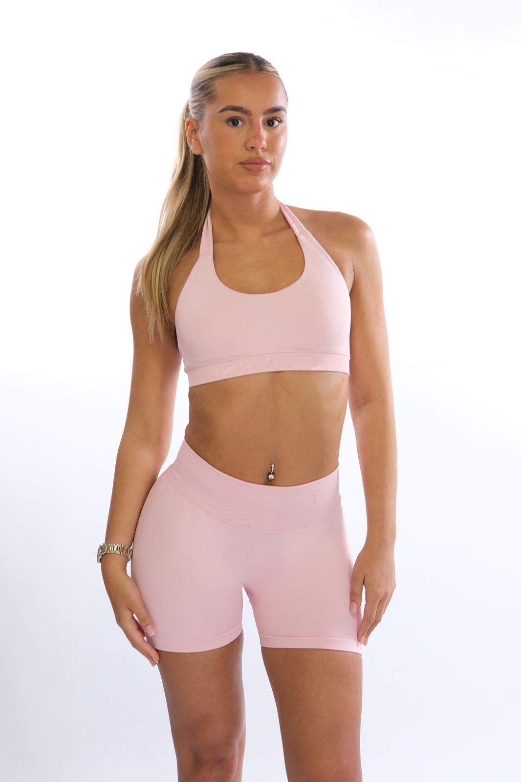 Baby Pink Halter Neck Sports Bra